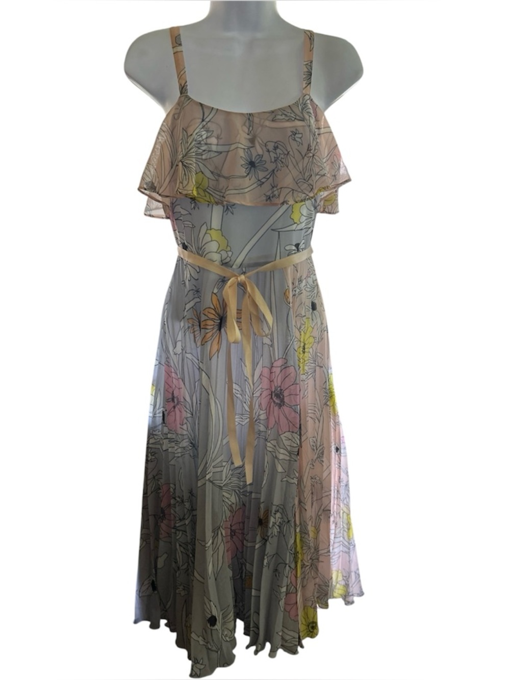 Beautiful TopShop Boho Gypsy Floral Maxi Summer Dress Size 2 Front Slit